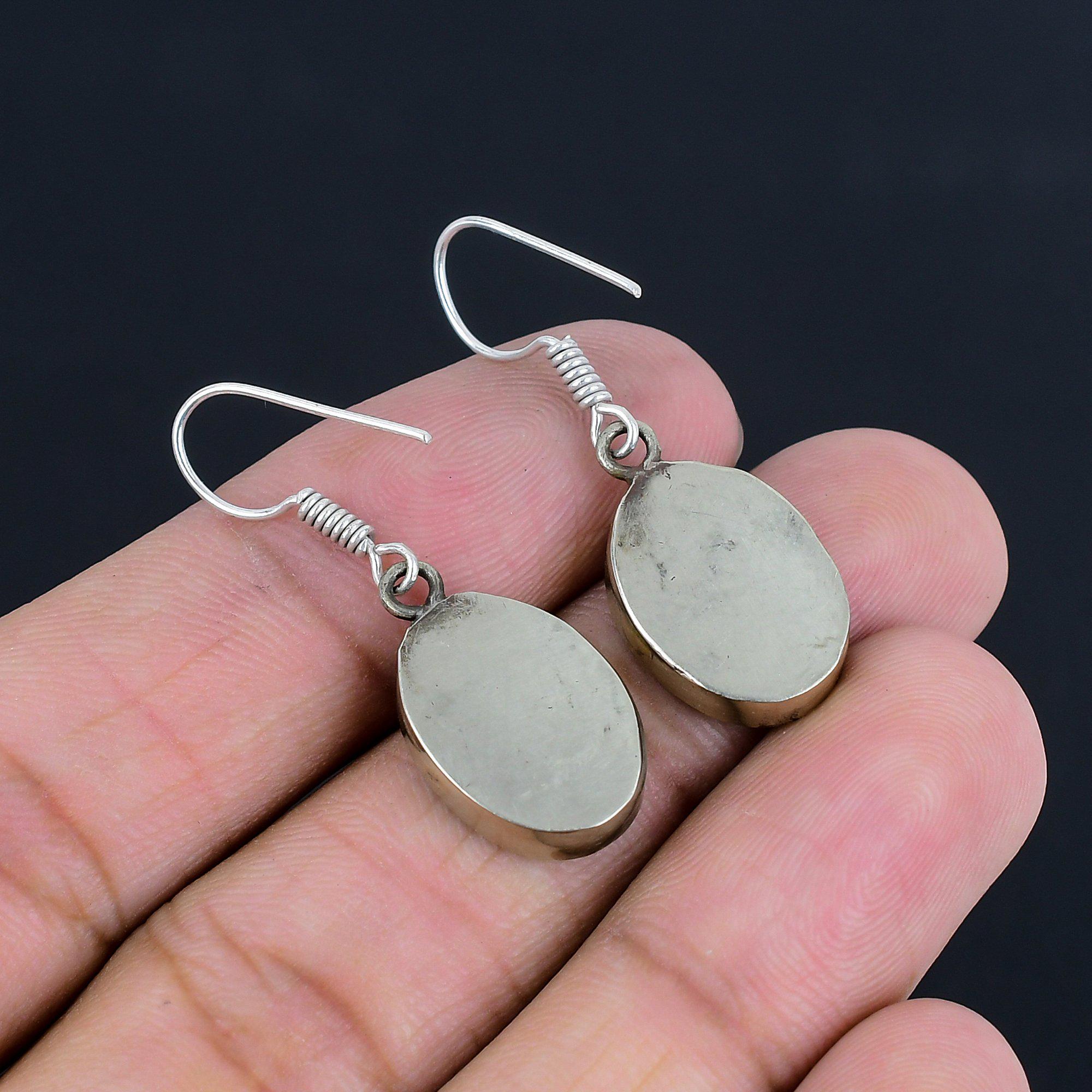 Boucles D'Oreilles Népalaises Bohème - Argent Sterling 925 & Turquoise Naturelle - Fait Main - Neuf