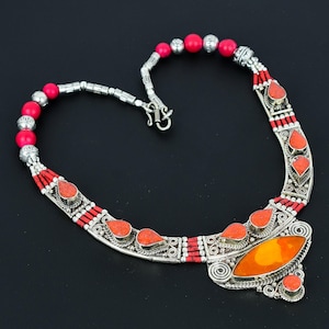 Red Coral Tibetan Silver Necklace: Handmade Nepali Jewelry