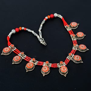 Red Coral Necklace Tibetan Silver Necklace Handmade Nepali Tribal Necklace Tibetan Stone Jewelry Unique Design Necklace Wedding Gift For Her