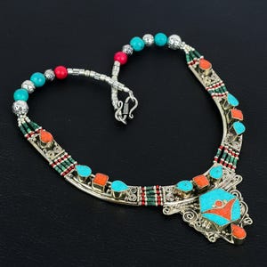 Red Coral Necklace Turquoise Necklace Tibetan Silver Necklace Handmade Necklace Nepali Jewelry Tribal Very Pretty Necklace Gifts For Mother