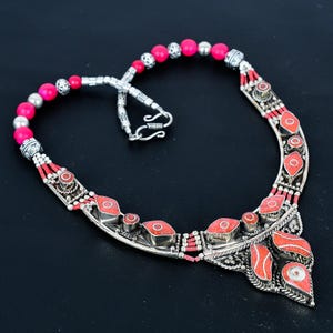Red Coral Necklace Tibetan Silver Necklace Handmade Bohemian Necklace Tibetan Nepalese Jewelry Charm Tribal Necklace Birthday Gift For Love