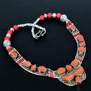 Red Coral Necklace Tibetan Silver Necklace Handmade Nepali Tribal Necklace Tibetan Stone Jewelry Antique Design Necklace Lovely Gift For Her