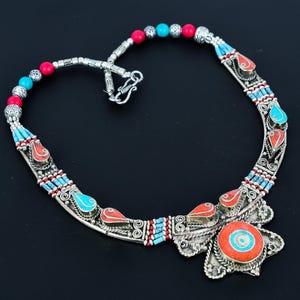 Red Coral Necklace Turquoise Necklace Tibetan Silver Necklace Handmade Necklace Nepali Jewelry Tribal Beautiful Necklace Unique Gift For Her