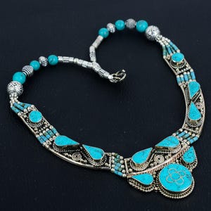 Handmade Turquoise Tibetan Silver Necklace: Tribal Charm Jewelry