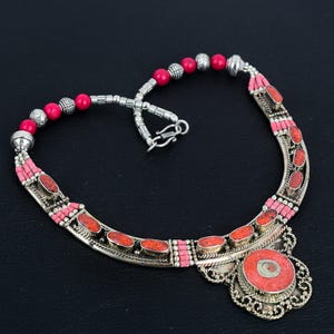 Red Coral Necklace Tibetan Silver Necklace Handmade Exotic Necklace Tibetan Decent Jewelry Unique Design Nepali Necklace Lovely Gift For Her