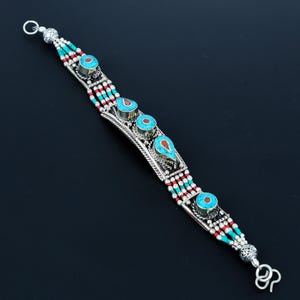 Red Coral Bracelet Turquoise Bracelet Tibetan Silver Bracelet Handmade Jewelry Beautiful Nepali Jewelry Bohemian Ethnic Jewelry Gift For Her