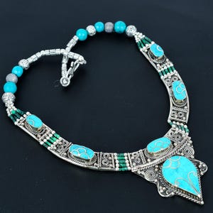 Collier Ethnique Népalais En Argent 925 Et Lapis-lazuli - Fait Main, Longueur 18 Pouces