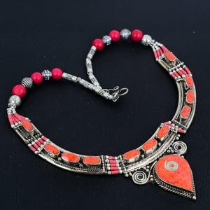 Red Coral Necklace Tibetan Silver Necklace Handmade Beads Necklace Tibetan Tribal Jewelry Unique Design Nepali Necklace Lovely Gift For Love