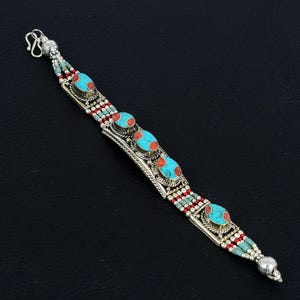 Turquoise Bracelet Red Coral Bracelet Tibetan Silver Bracelet Handmade Jewelry Ethnic Nepali Bracelet Tibetan Bohemian Jewelry Gift For Love