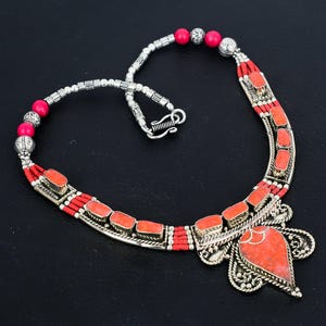 Red Coral Necklace Tibetan Silver Necklace Handmade Necklace Unique Design Nepali Ethnic Necklace Tibetan Beads Jewelry Lovely Gift For Wife