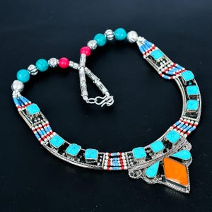 Yellow Coral Necklace Turquoise Necklace 925 Sterling Silver Necklace Handmade Jewelry Tibetan Nepali Necklace Bohemian Jewelry Gift For Mom