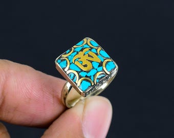 Turquoise Tibetan Silver Ring: Adjustable Boho Handmade Jewelry
