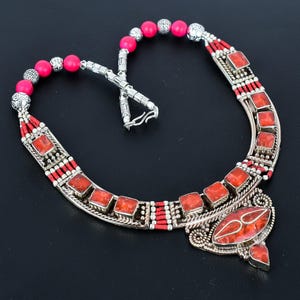 Red Coral Necklace Handmade Traditional Jewelry Tibetan Silver Necklace Bohemian Nepali Necklace Tibetan Nepalese Boho Jewelry Gifts For Her