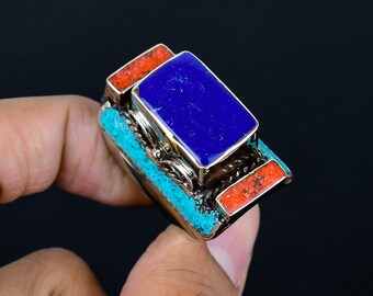 Bague Réglable En Turquoise Tibétaine - Style Bohème Fait Main - Cadeau Idéal