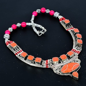Red Coral Necklace Handmade Traditional Jewellery Tibetan Silver Necklace Bohemian Nepali Necklace Tibetan Ethnic Jewellery Gifts For Sister