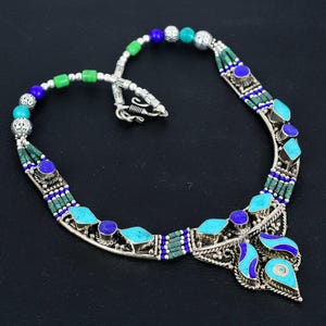 Turquoise With Lapis lazuli Necklace Tibetan Silver Necklace Handmade Necklace Himalayan Tibet Jewelry Statement Charm Necklace Gift For Mom