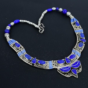 Handmade Lapis Lazuli Tibetan Silver Necklace: Tribal Charm Jewelry