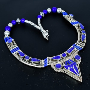 Lapis Lazuli Necklace Handmade Charm Tribal Necklace Tibetan Silver Necklace Southwestern Jewelry Latest Design Necklace Gift For Girlfriend
