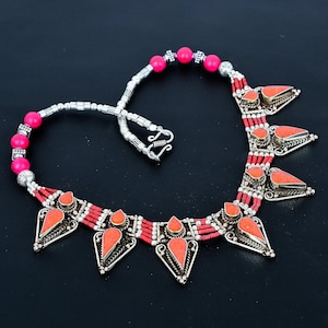 Red Coral Necklace Tibetan Silver Necklace Handmade Beads Necklace Tibetan Beaded Jewelry Unique Design Nepali Necklace Amazing Gift For Her
