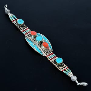 Turquoise Bracelet Red Coral Bracelet Tibetan Silver Bracelet Handcrafted Nepali Bracelet Bohemian Nepalese Jewelry Bracelet Gift For Mother