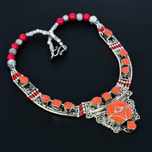 Red Coral Necklace Tibetan Silver Necklace Handmade Bead Jewelry Amazing Ethnic Jewelry Bohemian Nepali Necklace Unique Jewelry Gift For Her