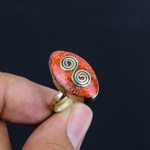 Red Coral Tibetan Silver Ring: Handmade Adjustable Nepali Jewelry