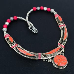 Red Coral Necklace Tibetan Silver Necklace Handmade Nepali Antique Necklace Tibetan Stone Jewelry Nepalese Necklace Anniversary Gift For Her