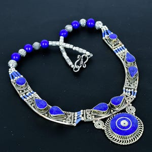 Lapis Lazuli Tibetan Silver Necklace: Bohemian Beaded Jewelry