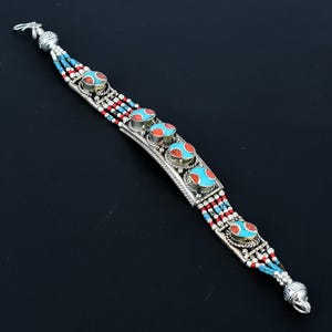Tibetan Turquoise Bracelet Red Coral Bracelet Tibetan Bracelet Handcrafted Jewelry Beautiful Nepali Bracelet Bohemian Jewelry Gifts For Wife