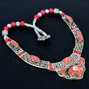 Red Coral Tibetan Silver Necklace: Handmade Bohemian Tribal Jewelry