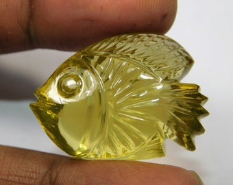 Fish Lemon Quartz 100/% Natural Stone Handmade Carving perfect for wire wrapped jewellery Freeform Shape Uniquely shaped carved stone AAA