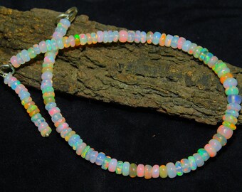 AAA white Ethopian Opal Smooth Necklace Strand,Natural Ethopian Opal Plain Necklace, Top fire Opal Beads, Multi Color fire Opal Bead