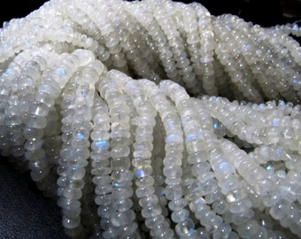 Natürliche weiße Regenbogen Mondstein Rondelle Plain Perlen (3mm bis 6mm Strang 16 Zoll) lose Edelstein MK458