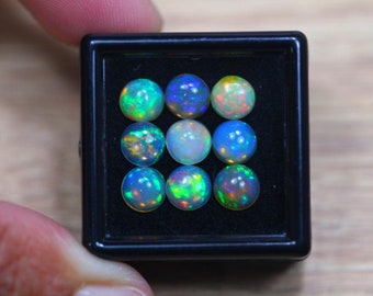 AAA + A Top-Qualität äthiopischer Opal Cabochon (6 mm rund 9 Stück) Muster und Brilliant Multi Color Fire