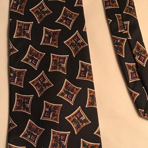 417 by Van Heusen Vintage All Silk Tie Black and Browns with White squares