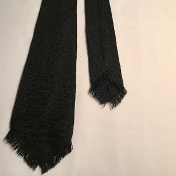 Unique All Black Children's Tie with Stylized Fray in Woven Wool, Cool