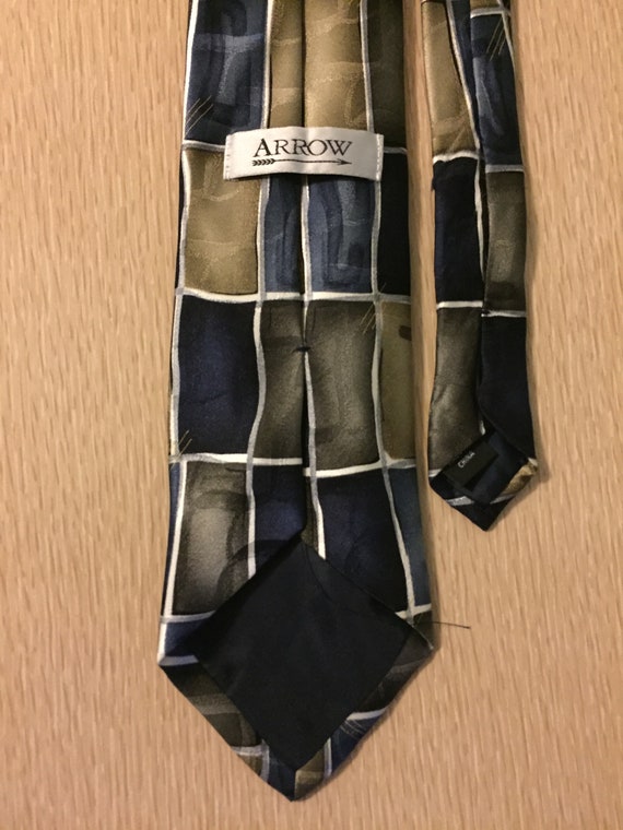 Arrow Vintage All Silk Tie Navy, Blue, Tan and Si… - image 2