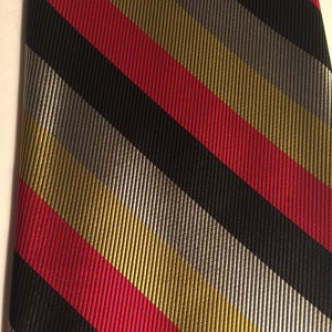 Vintage Silver Gold Red and Black striped acetate neck tie, great to dress up for parties or for a retro look every day