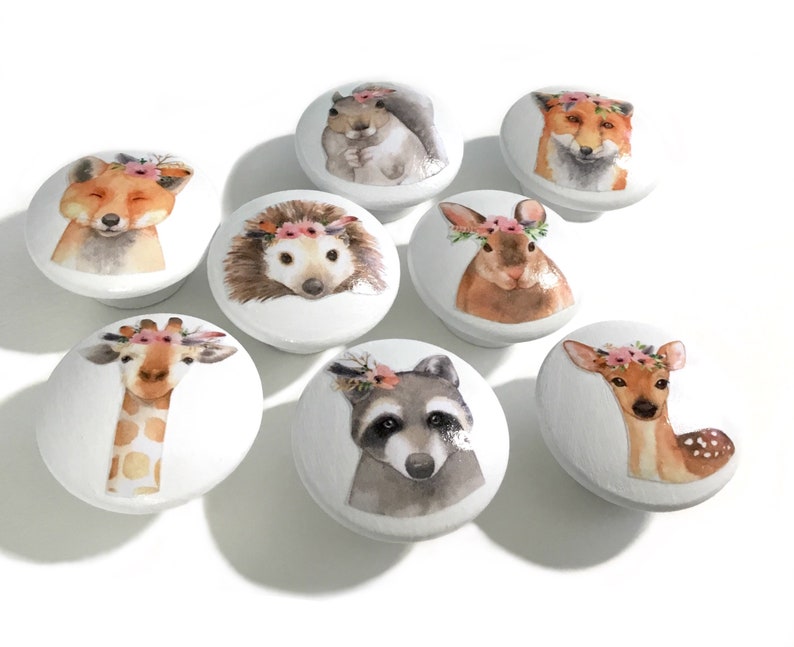 Woodland Drawer Knobs Decorative Dresser Knobs Forrest Animal Etsy