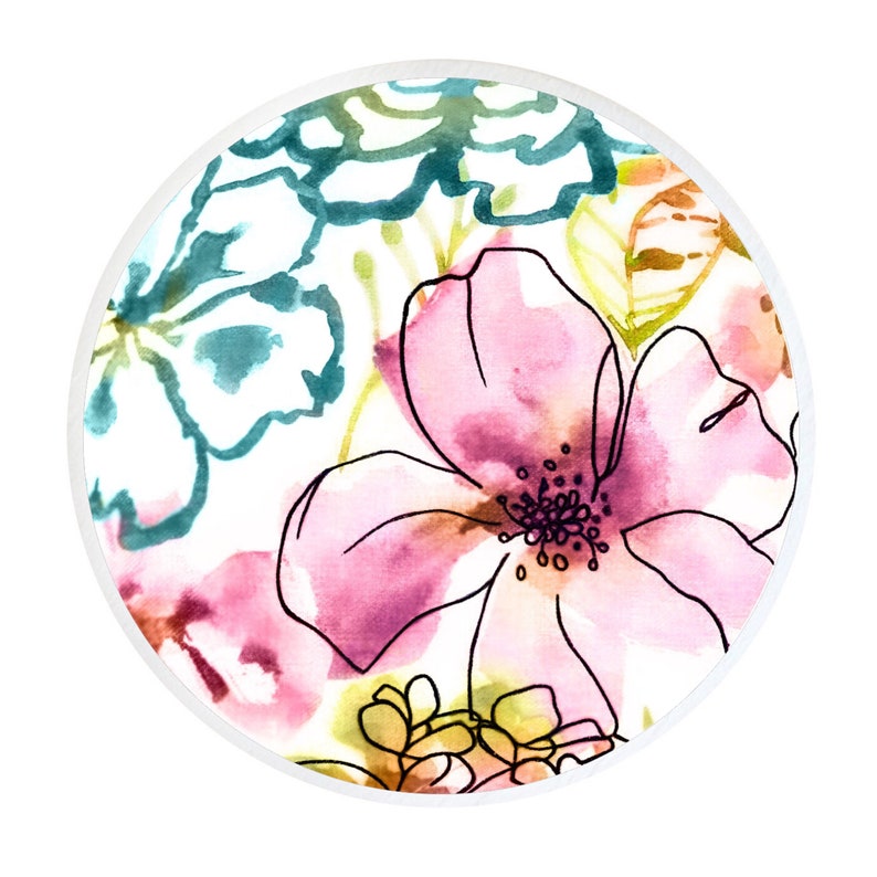 Colorful Drawer Knobs Decorative Dresser Knobs Watercolor Floral Knobs Kids Knobs Nursery Drawer Knobs Turquoise Pink Knobs Furniture Knobs