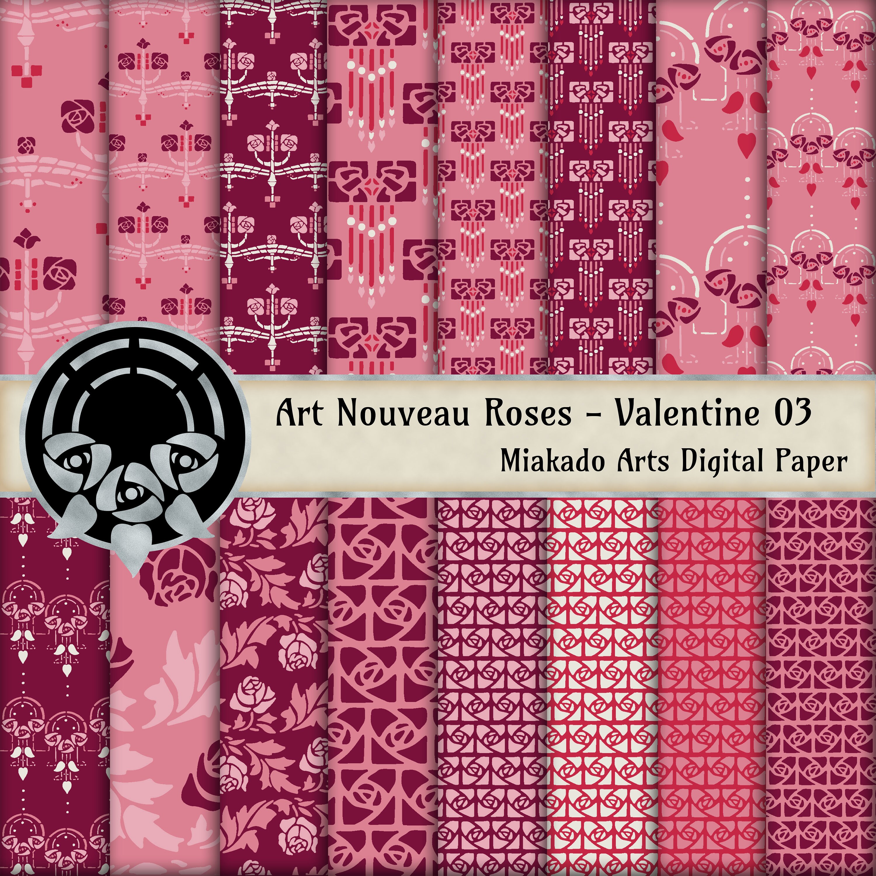 Art Nouveau Roses Valentine 03 Digital Download 16 300 DPI JPEG Images