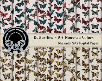 Butterflies - Art Nouveau Colors - Digital Download - 16 300 DPI JPEG Images