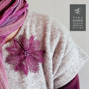 Patrón de encaje de bolillos, patrón de broche de encaje de bolillos, encaje de Idrija, flor de encaje de bolillos