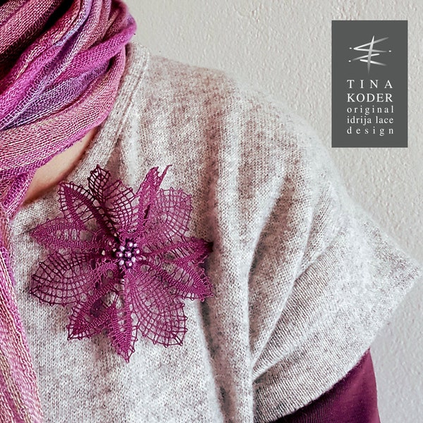 Patrón de encaje de bolillos, patrón de broche de encaje de bolillos, encaje Idrija, flor de encaje de bolillos
