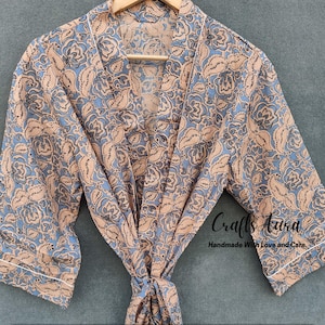 100% katoenen kimonogewaden Mooie katoenen kimonojurk met handgeblokte zijde Expresslevering kamerjas Katoenen kimono Gratis verzending cadeau bruidsmeisje