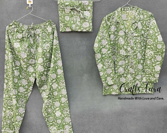 Handmade Cotton Pajama Set: Floral Print Night Suit with Bag