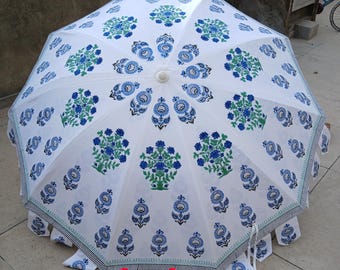 Hand Block Printed Cotton Umbrella: Bohemian Garden Patio Parasol