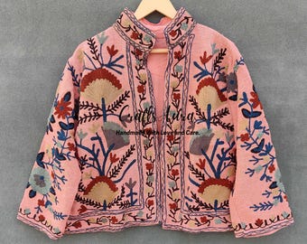 Handmade Cotton Suzani Embroidery Jacket: Boho Kimono Coat