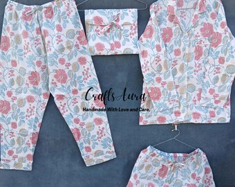 Pijama de algodón hecho a mano: pijama de mujer con estampado floral