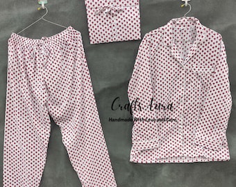 100% Cotton Pajama Set for Women – Soft Sleepwear & Loungewear – Handmade Nightwear Gift